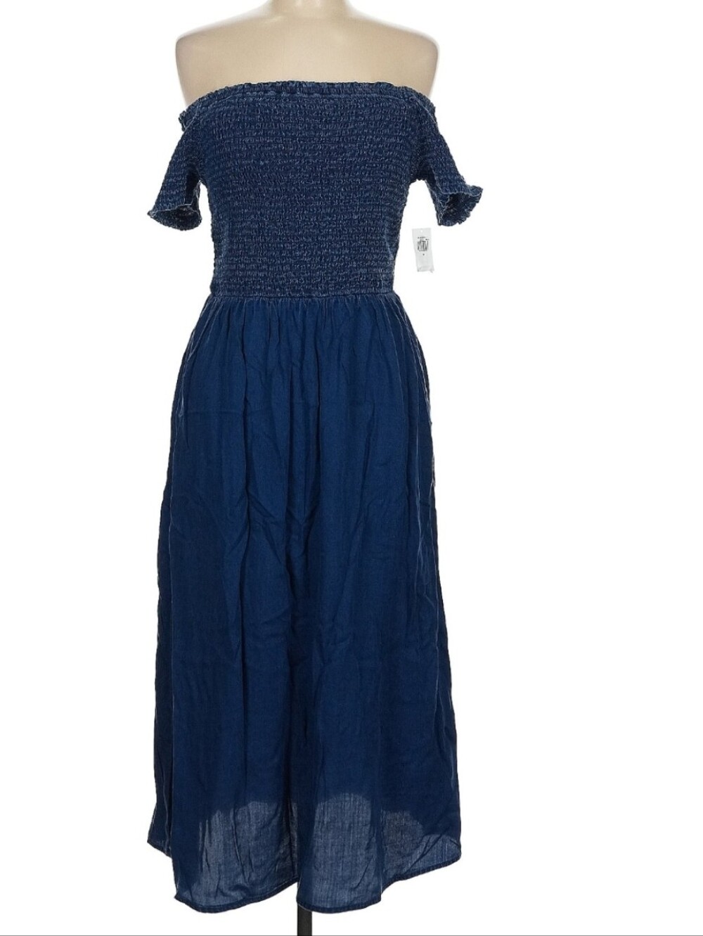 OLD NAVY off shoulder smocked fit & flare chambray midi dress Medium NWT